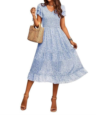 Ninexis - 3/4 Sleeve Tier Print Dress