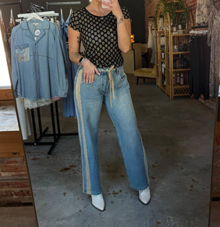 Ee:Some - Mineral Washed Drawstring Side Stripe Jeans