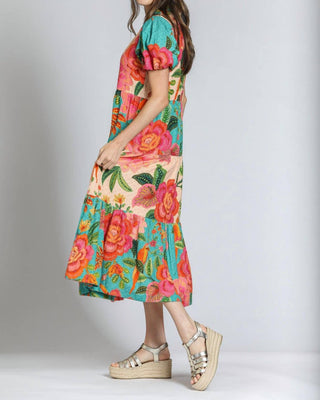 Apny - Vestido longo com estampa mista e camadas
