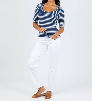 Goldie - Women's Rebecca Striped Rib Half Sleeve Top