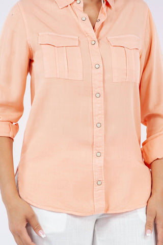 Paparazzi - Camisa de manga comprida com fecho frontal Tencel Slub Snap