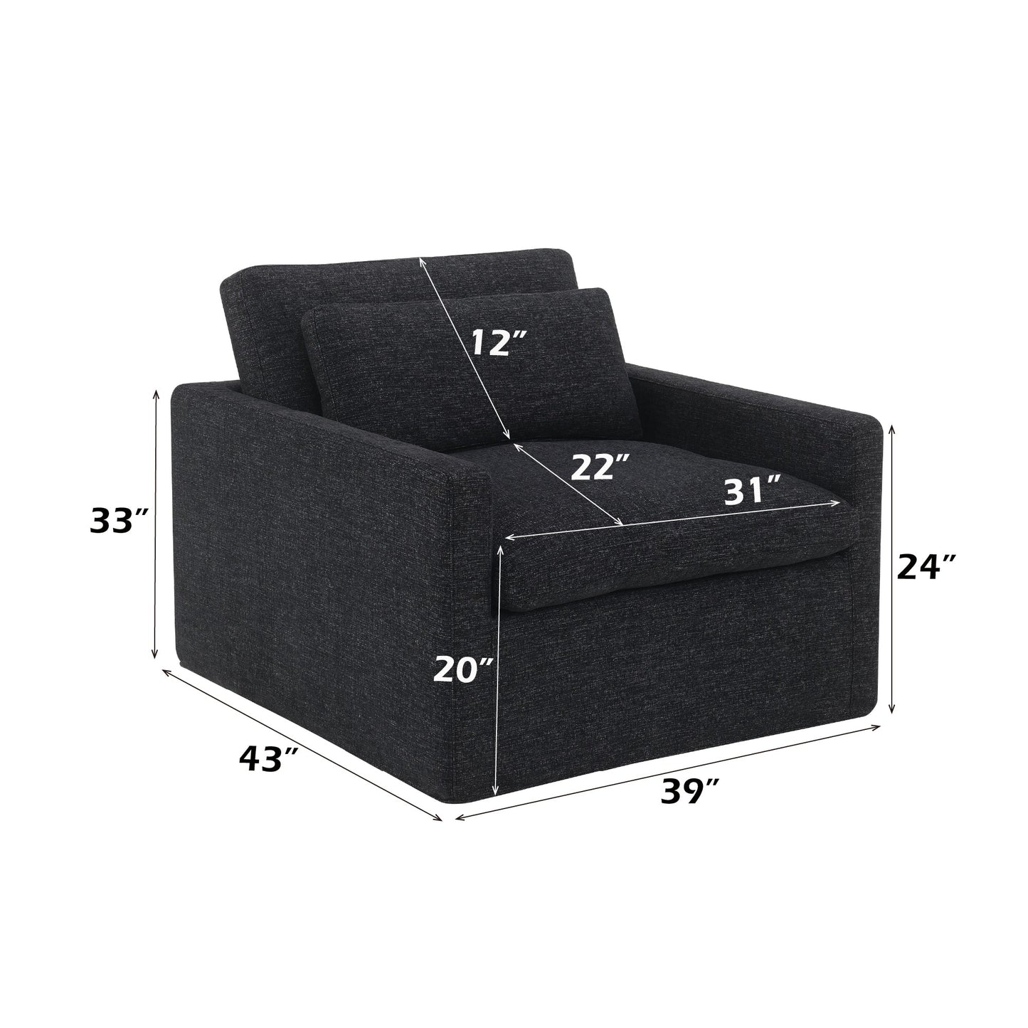 Frederick Dark Gray Fabric Swivel Chair with Pillow