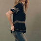 The Great. - Crest V Neck Short Sleeve Top
