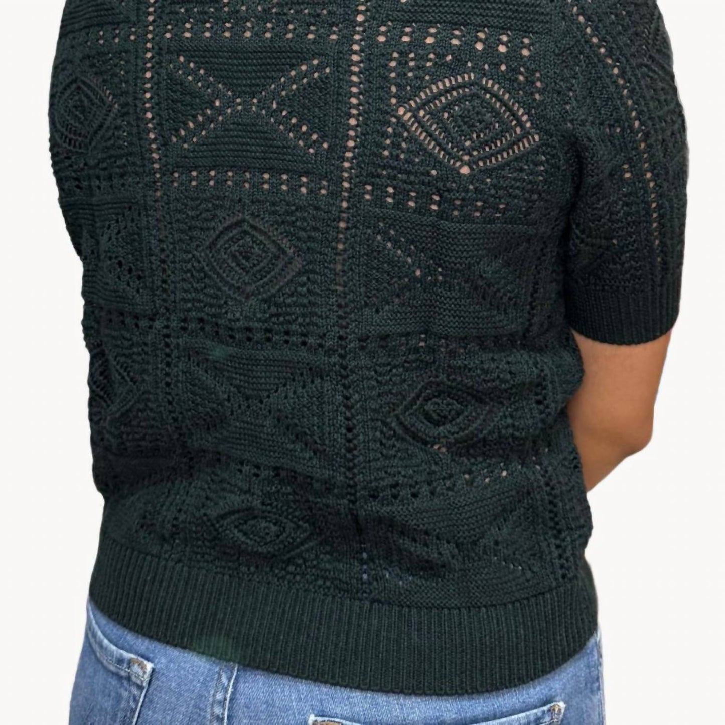 Autumn Cashmere - Short Sleeve Tile Stitch Cardigan