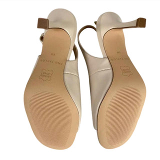 Ann Taylor - Sandálias femininas de couro com bico quadrado e tiras cruzadas