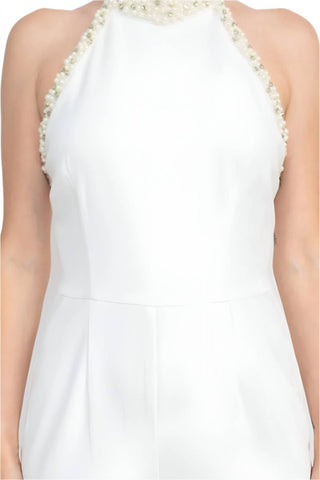 Adrianna Papell - Macacão de crepe em malha com decote halter e detalhes