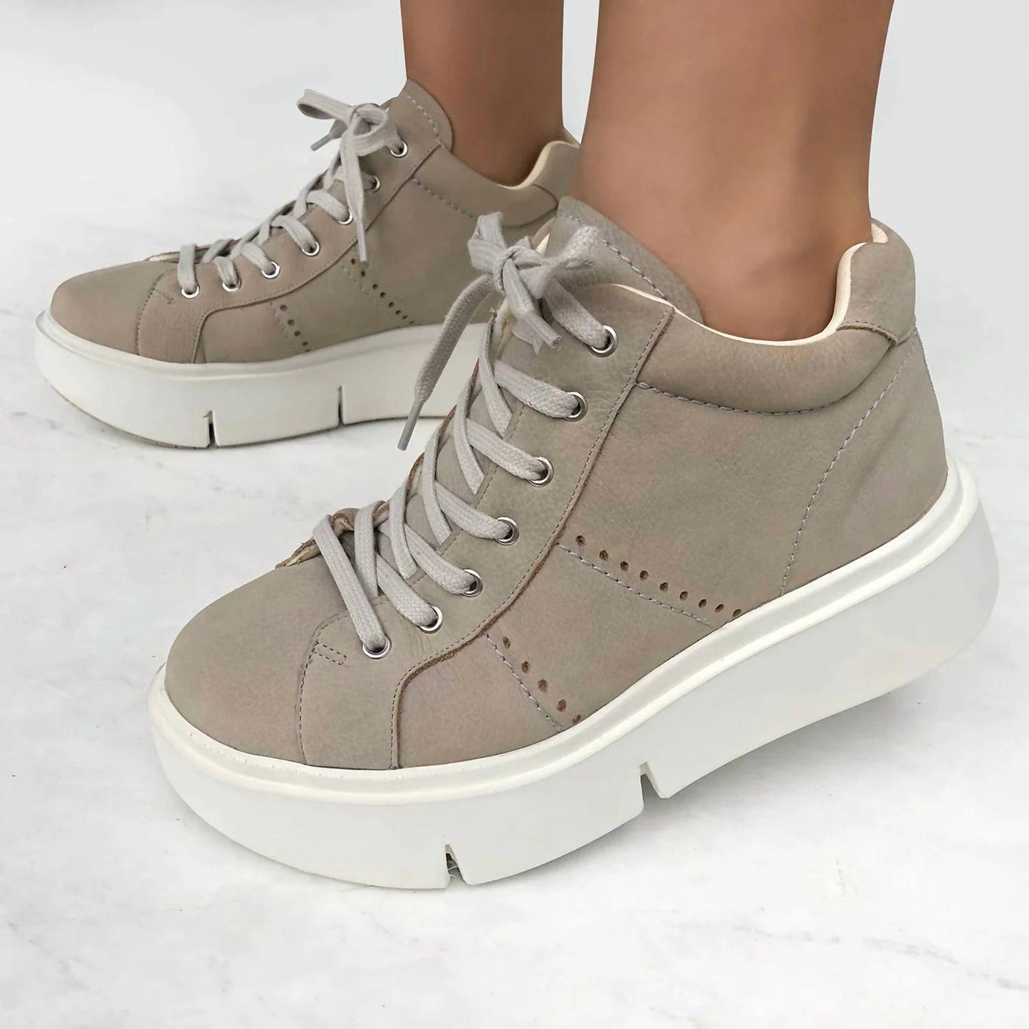 Essex Classics - Women's Greige Platform High Top Sneakers