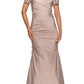 La Femme Lace Back Satin Trumpet Gown - Frost Rose