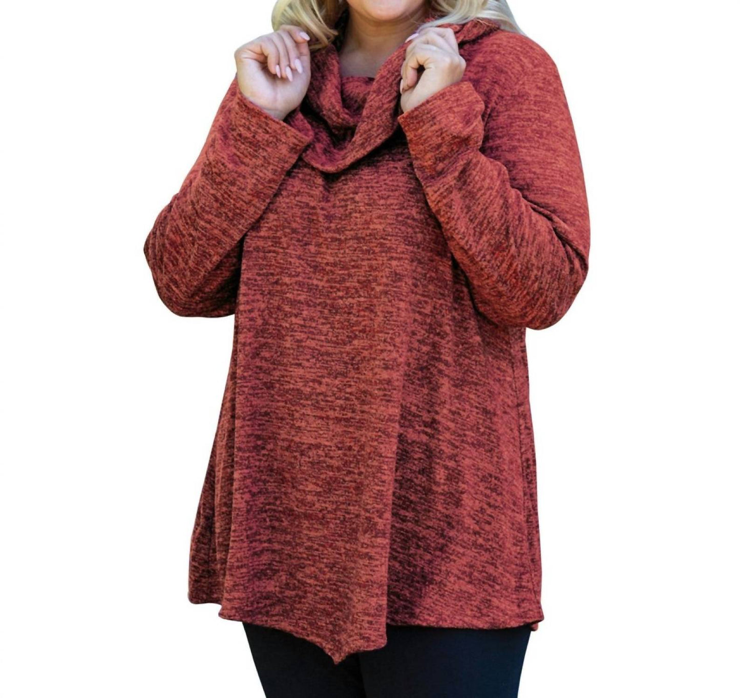 On The Plus Side - Plus Size Brushed Hacci Cowl Long Sleeve Tunic Top