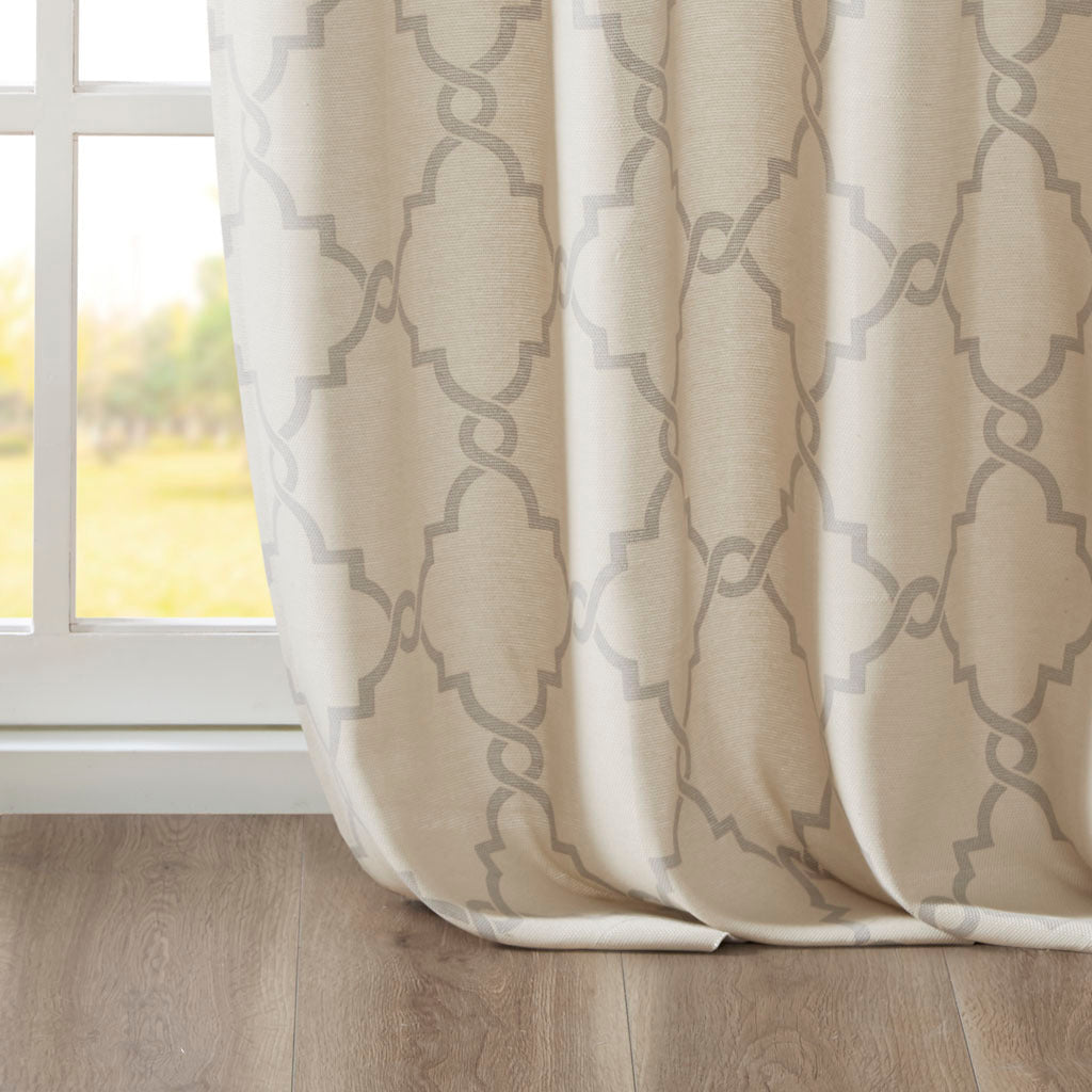 Fretwork Print Grommet Top Window Curtain Panel (One Panel)
