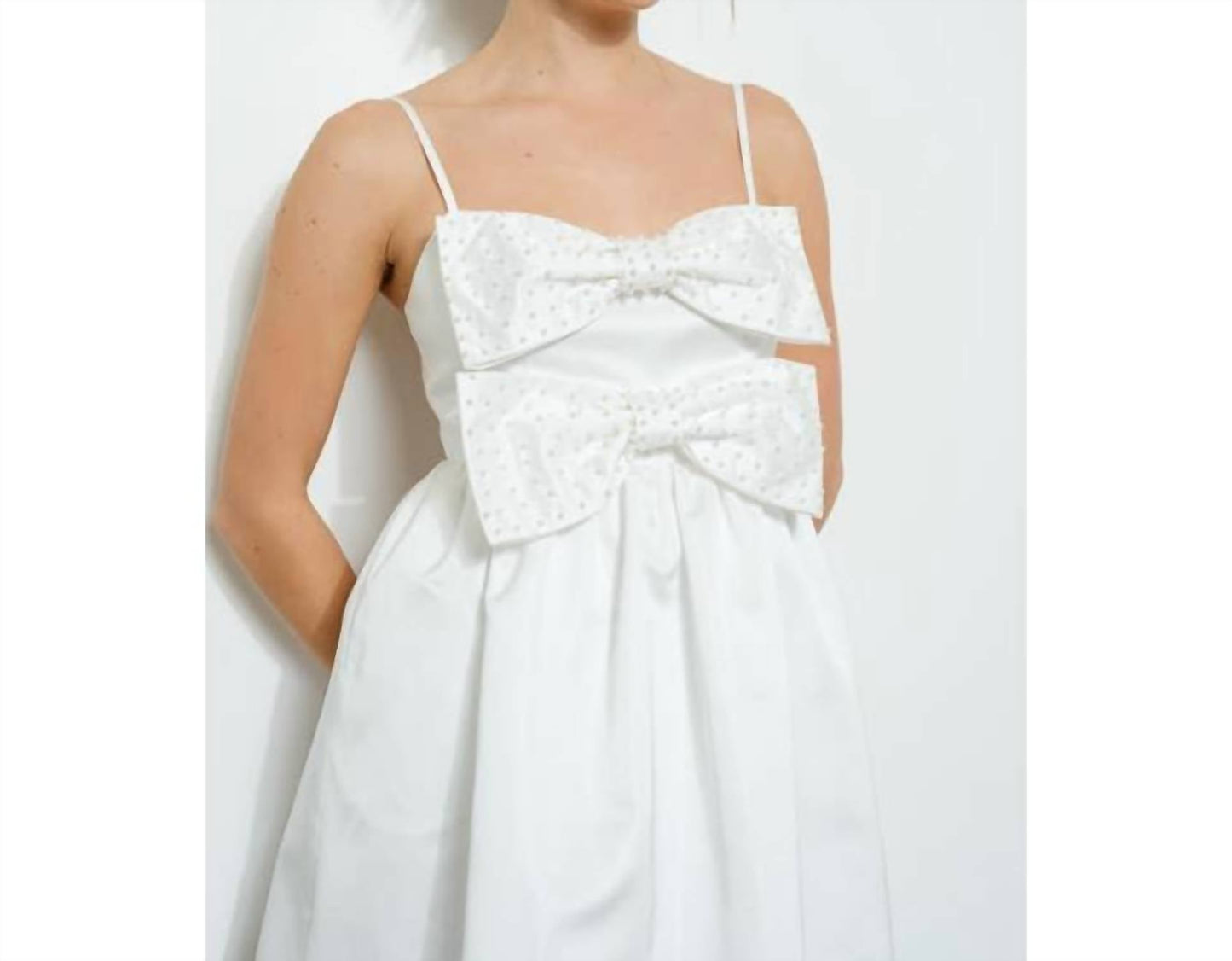 Ina - Pearl-embellished Double Bow Detail Mini Dress