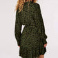 Apricot - Leopard Ruffle Hem Belted Waist Shirt Dress