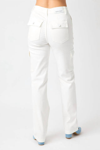 Judy Blue - Calça Jeans Cargo de Cintura Alta e Perna Reta