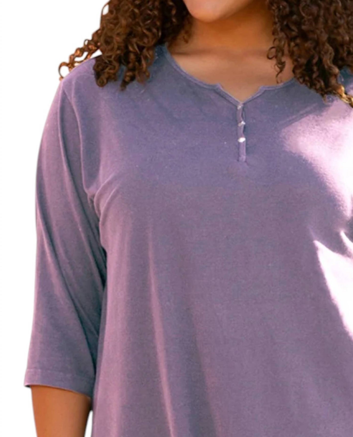 On The Plus Side - Plus Size Jersey Henley 3/4 Sleeve Tunic Top
