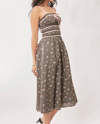 Trendsi - Davi &amp; Dani Vestido Midi com Corpete e Fita de Veludo Contrastante