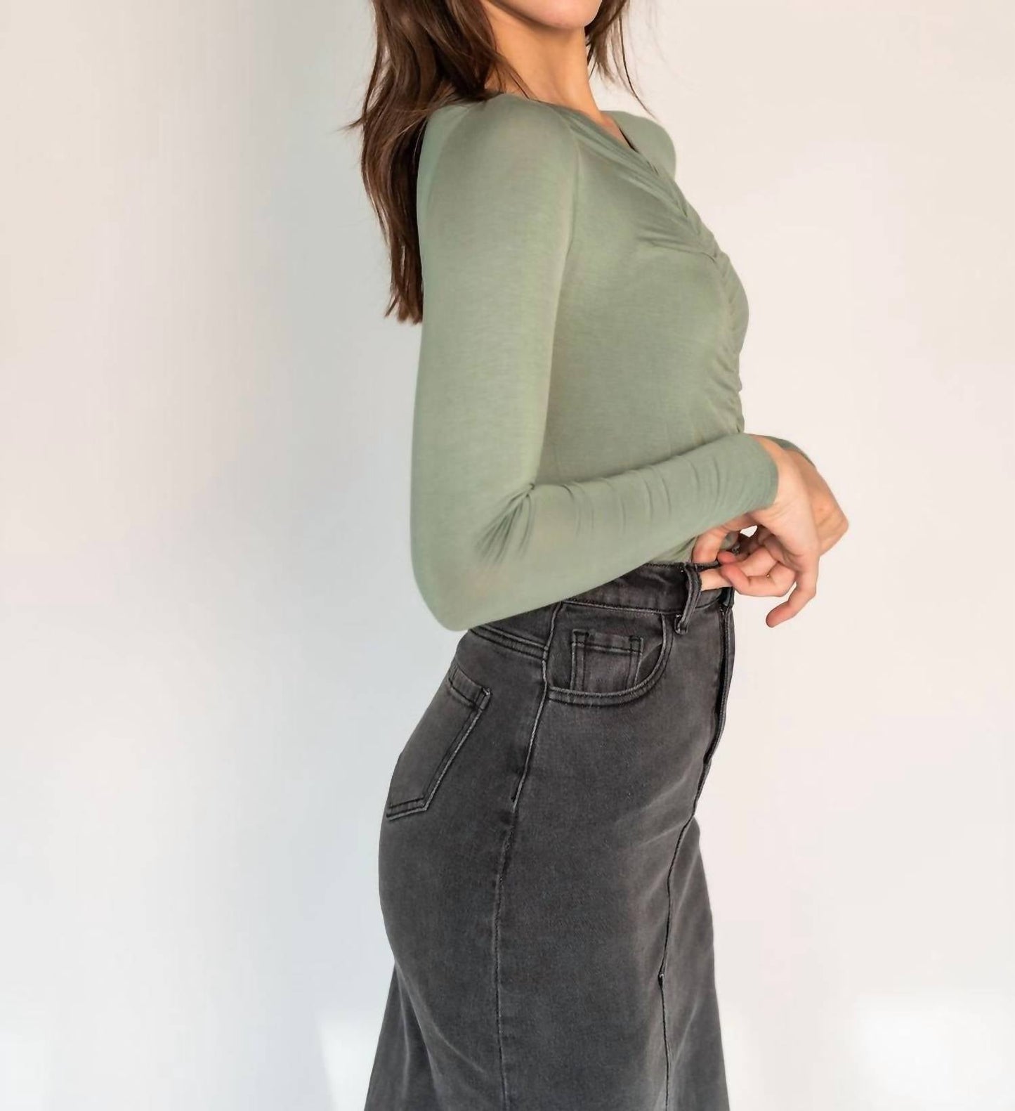 Recollection Brand - Frayed Hem Asymmetrical Stretch Denim Maxi Skirt
