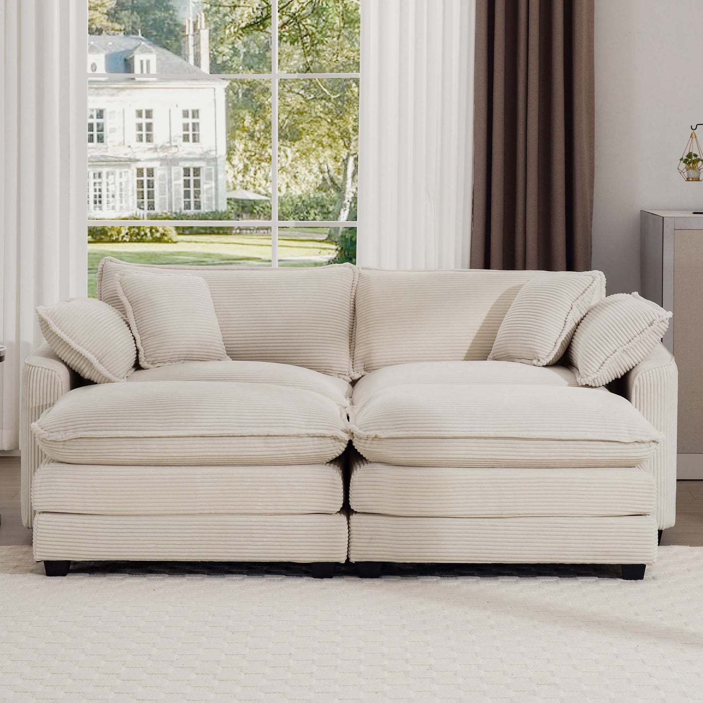 Modern Oversized Modular Cushion Sofa With Ottoman, Low Back, Deep Seating Sofa Set