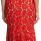 Theia - Scalloped V-neck Floral Lace Dress
