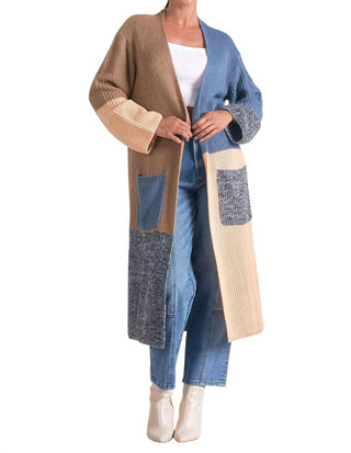 Elan - Suéter longo com blocos de cores e bolsos