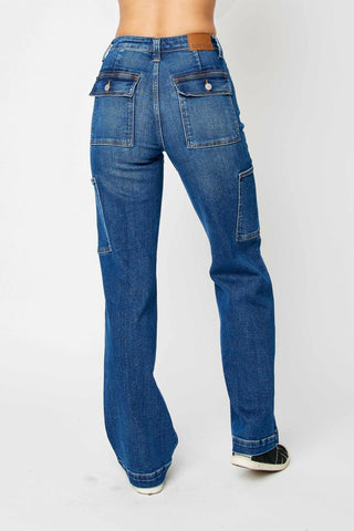 Judy Blue - Calça Jeans Cargo Reta de Cintura Alta