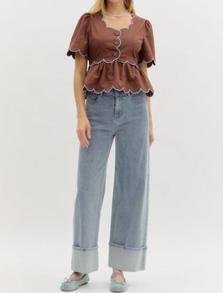 Entro - Short Sleeve ruffle hem Top