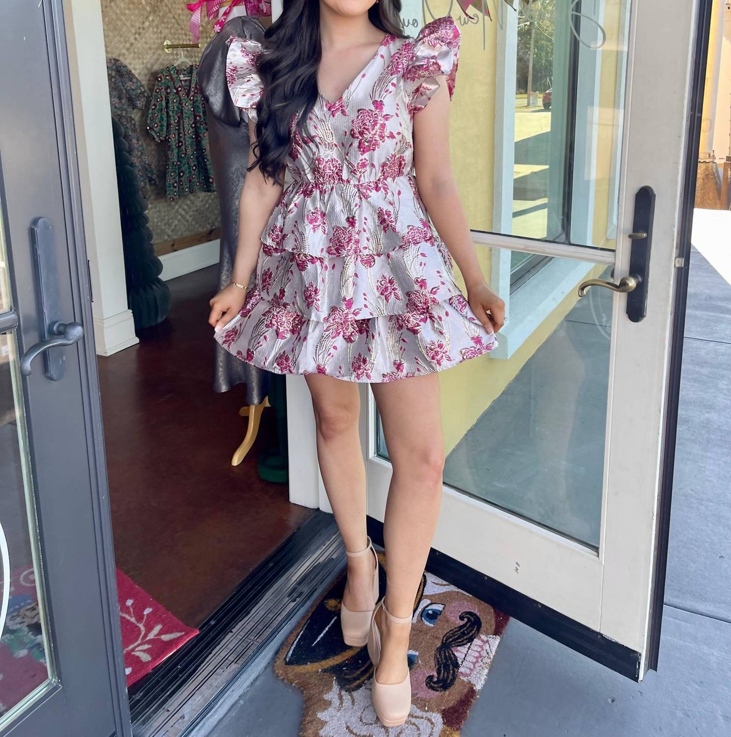 Day + Moon - Floral Jacquard Ruffle Dress