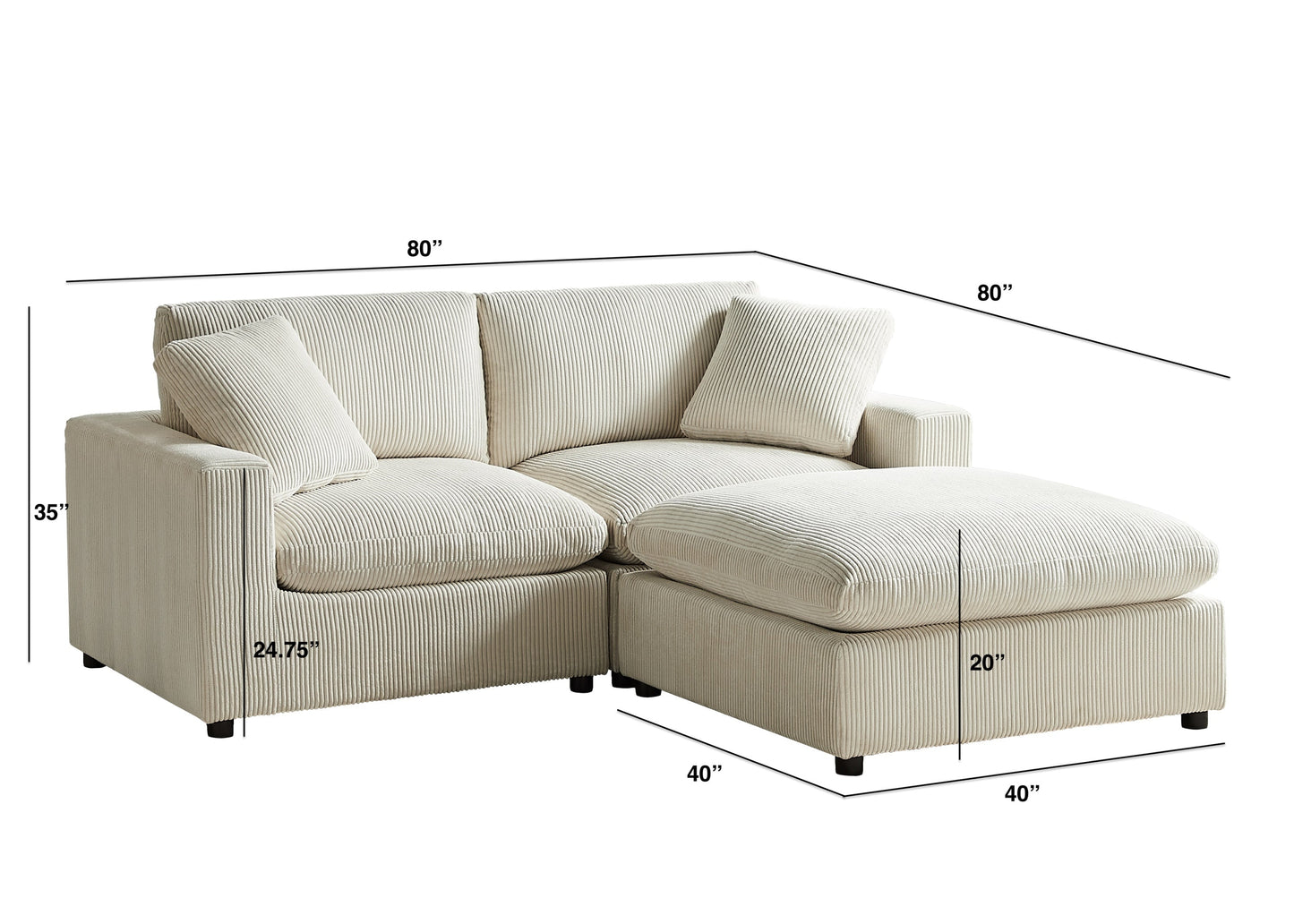 Chelsea Modular 3-Piece Chofa Sofa - Beige