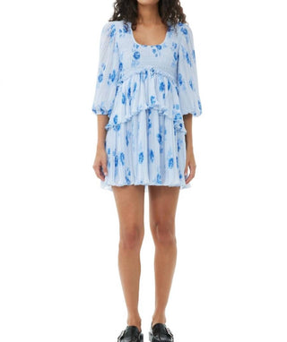 Ganni - Vestido curto plissado com babados em georgette