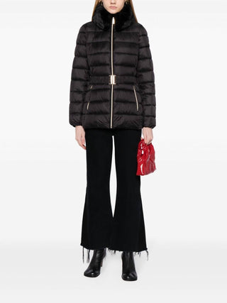 Michael Kors - Faux Fur Collar Belted Lightweight Down Puffer Coat