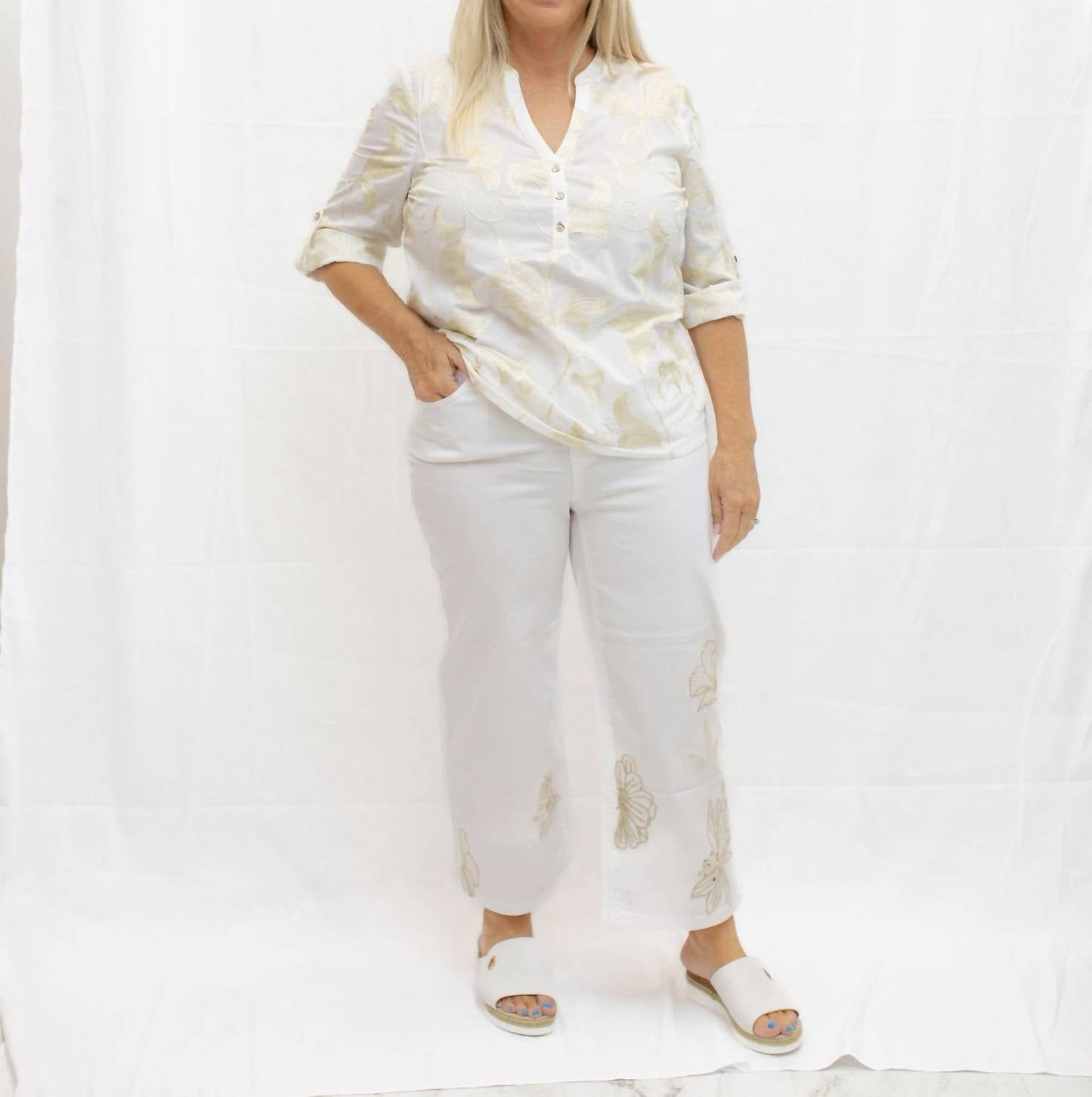 Charlie B - Women's Embroidered Popover Blouse