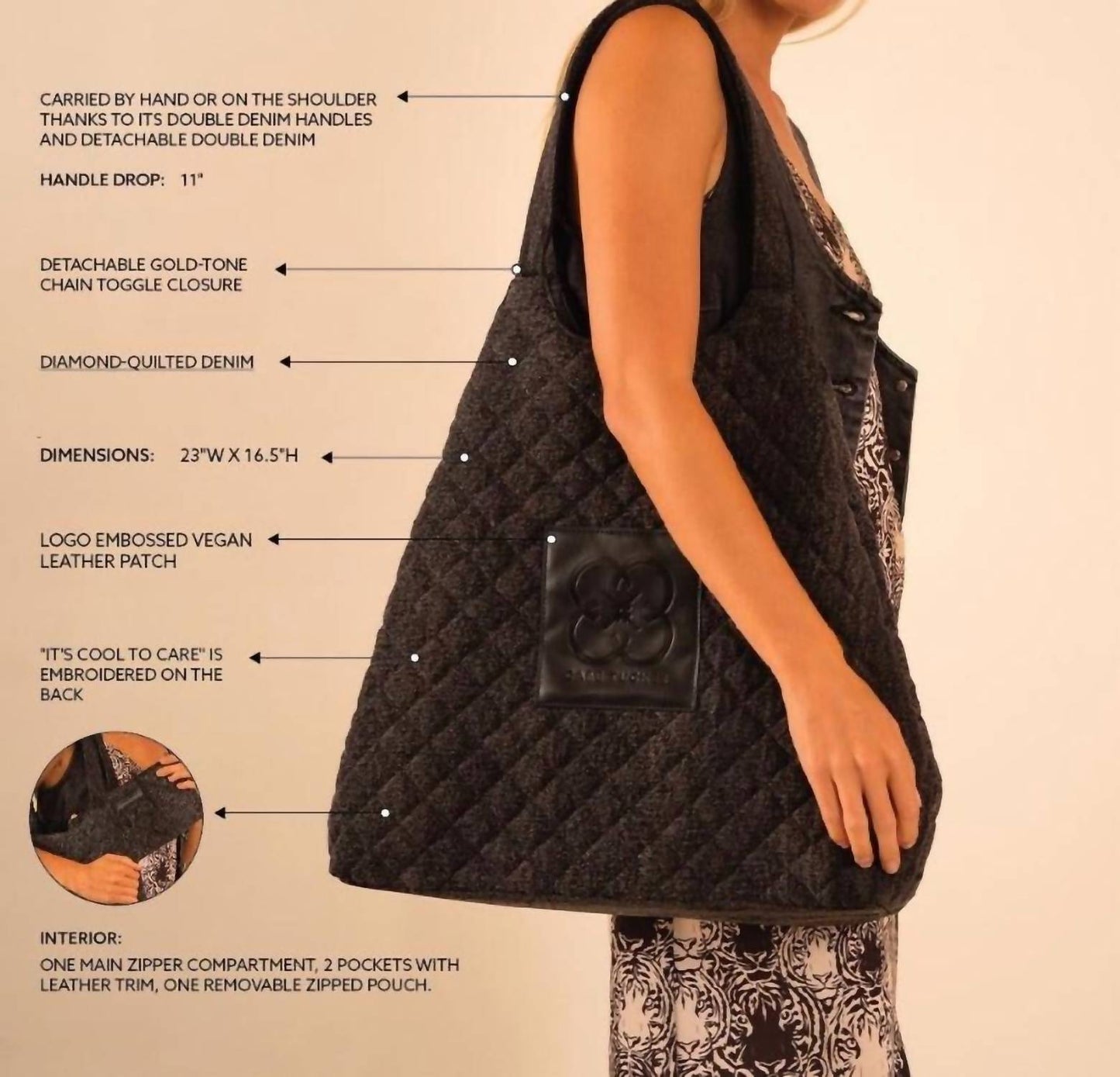 Care Tucker - Bolsa tote jeans acolchoada maxi