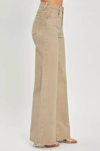 Trendsi - Jeans Risen Full Size Tummy Control Cintura Alta Perna Larga Plus Size