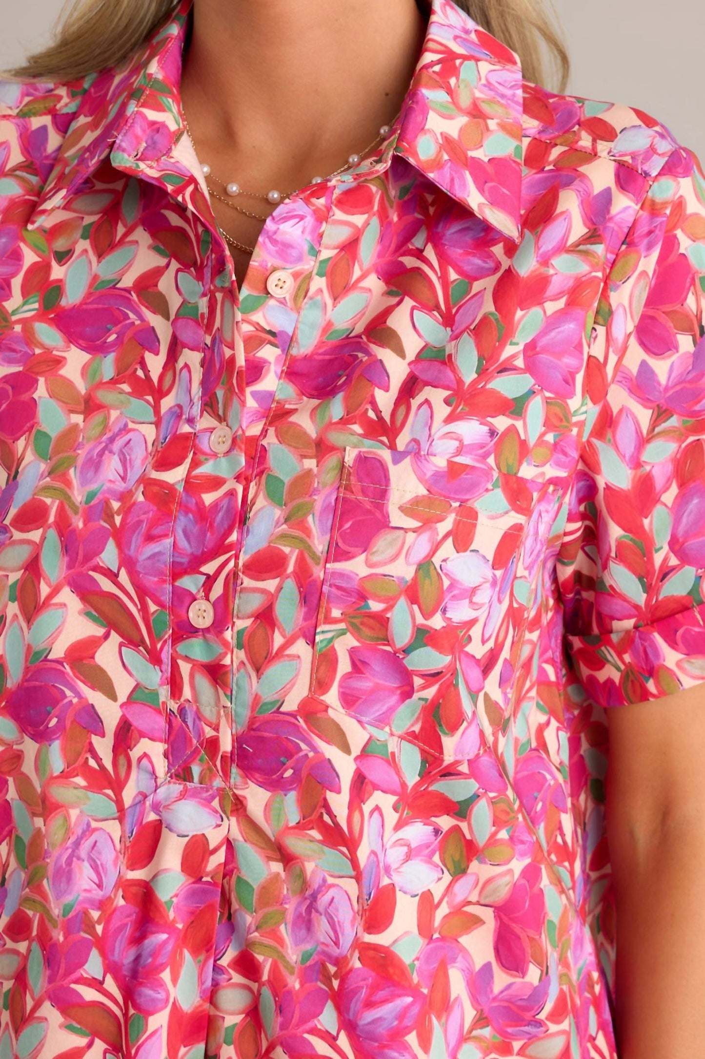 Entro - Floral Button Down Short Dress