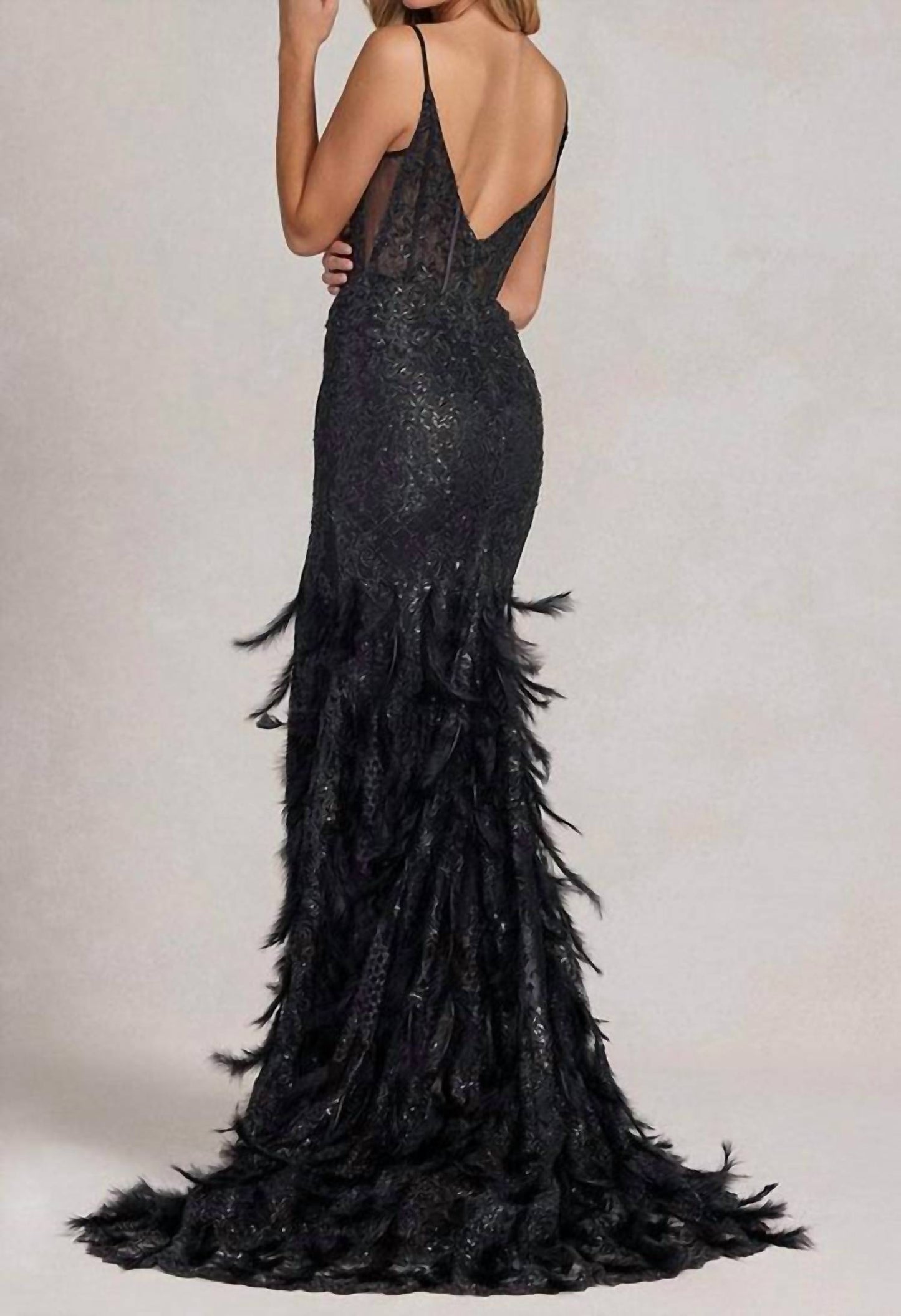 Nox Anabel - Fitted Feather Maxi Prom Dress