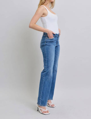 Judy Blue - Calça jeans reta com cintura alta e frente em V