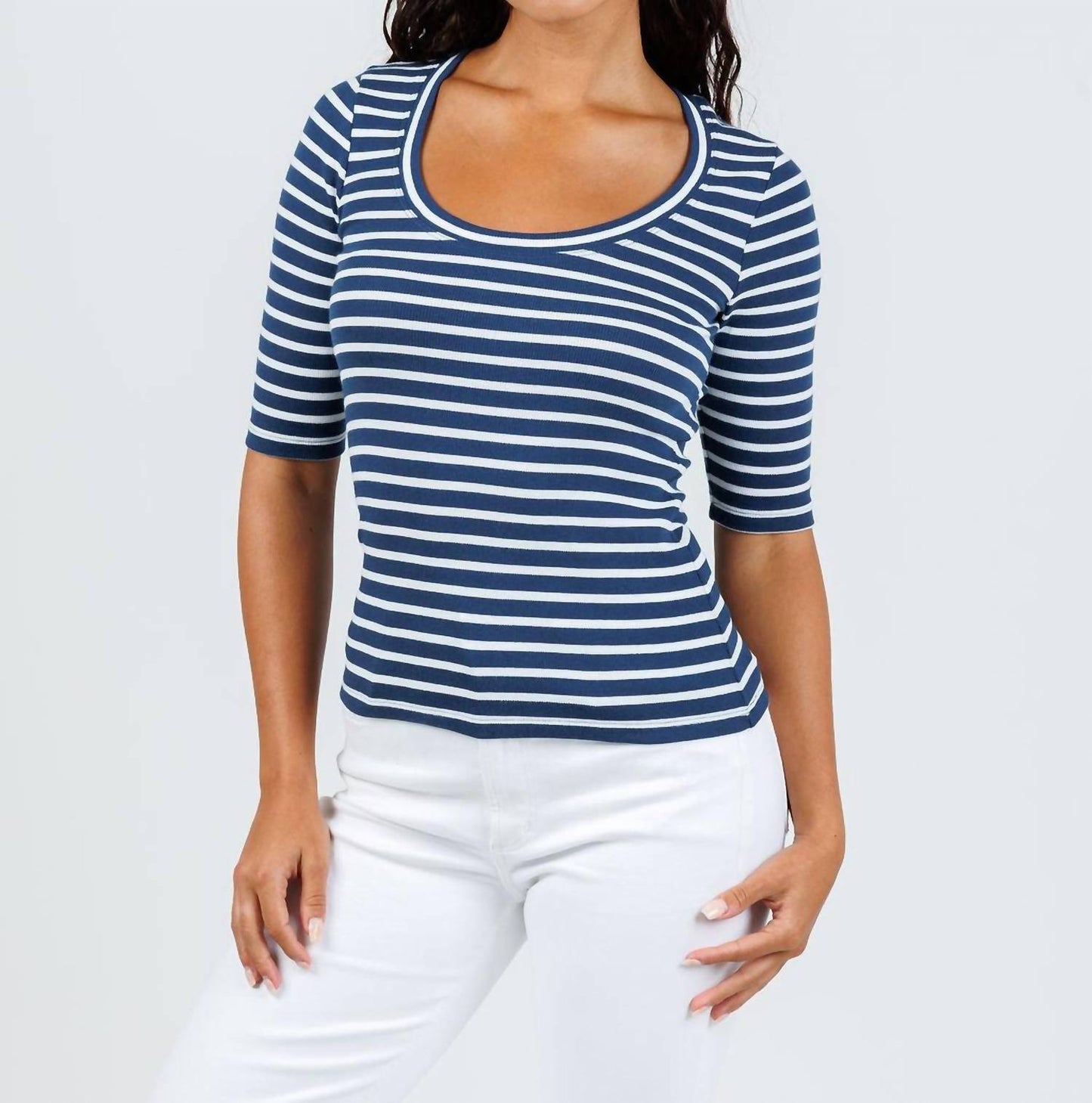 Goldie - Women's Rebecca Striped Rib Half Sleeve Top