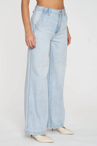 Daze - Calça jeans feminina de cintura alta e perna larga