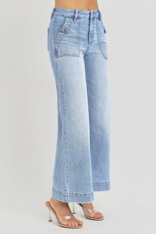 Risen - Calça jeans larga com bolso frontal e cintura alta