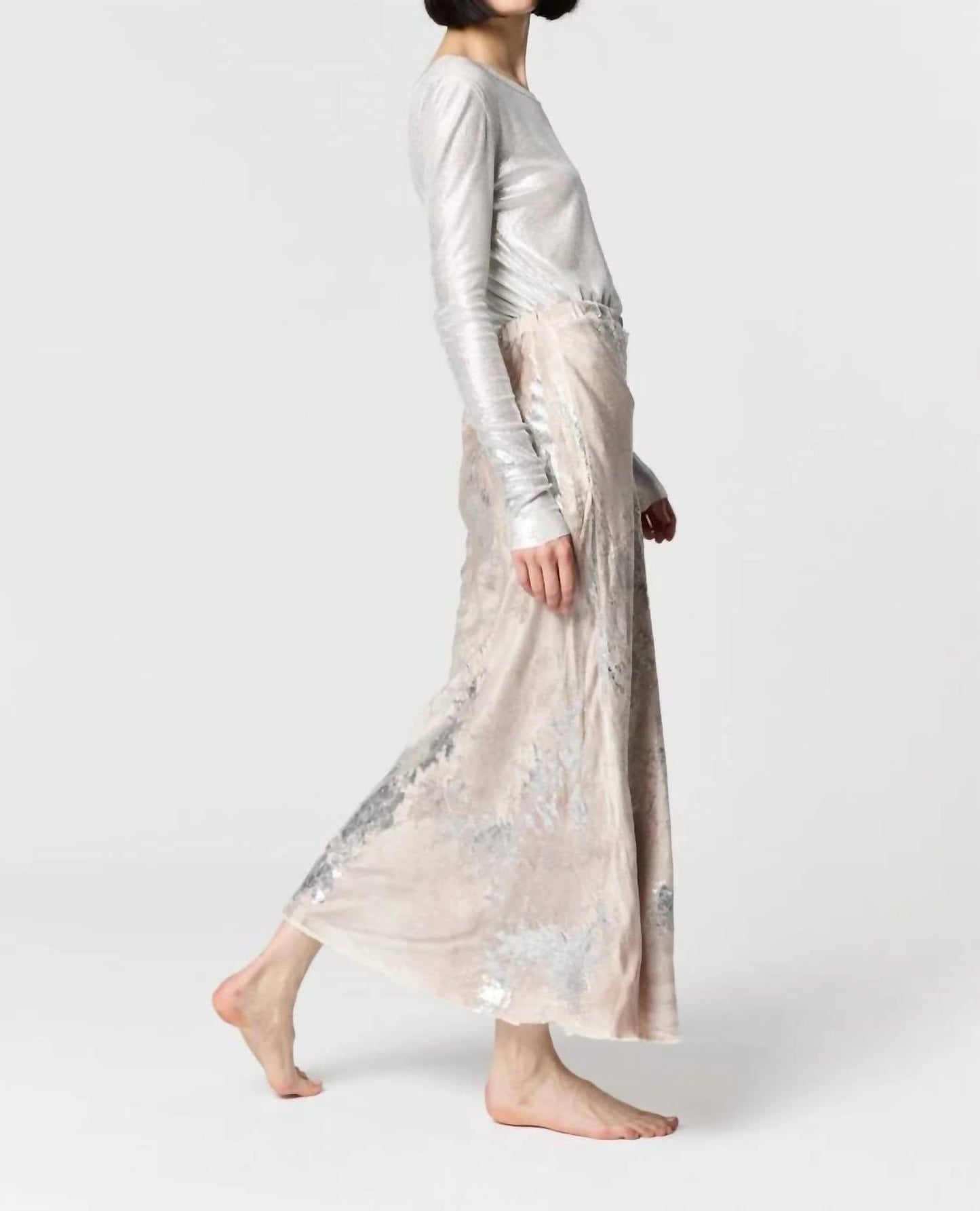 Avant Toi - Marble Lamination Effect Stretch Silk Long Skirt