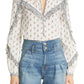 Veronica Beard Abra Tie Neck Cotton Blouse, Size 4 in White Multi