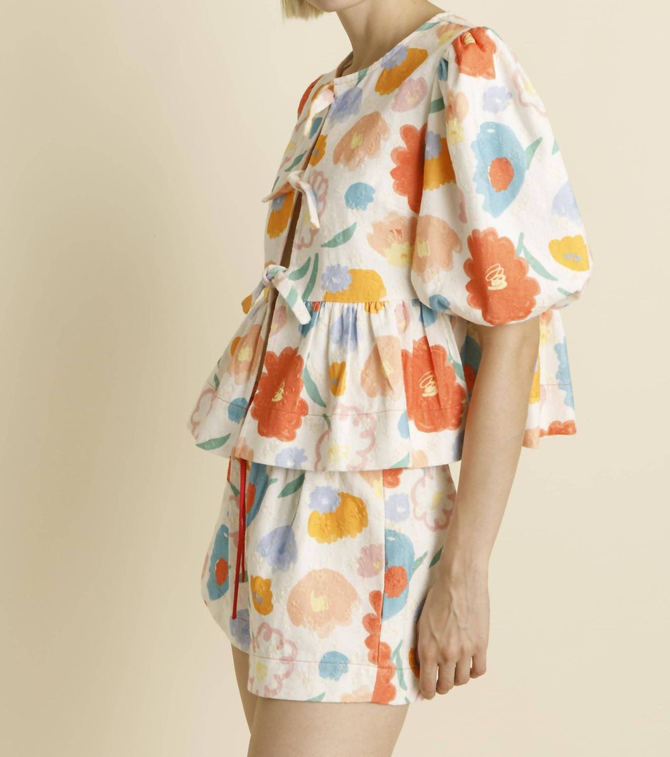 Aureum - Floral Top With Ties