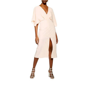 Topshop - Vestido de chiffon estilo morcego com fenda alta e vestido midi para chá