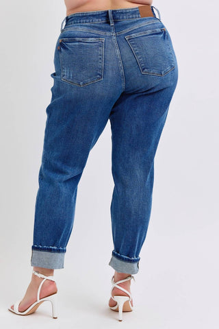 Judy Blue - Calça jeans boyfriend plus size cintura média com punho