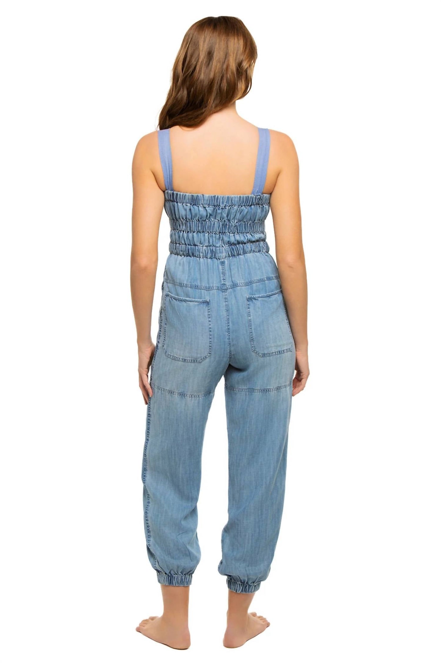 Elan - Tank Straps Denim Jumpsuit