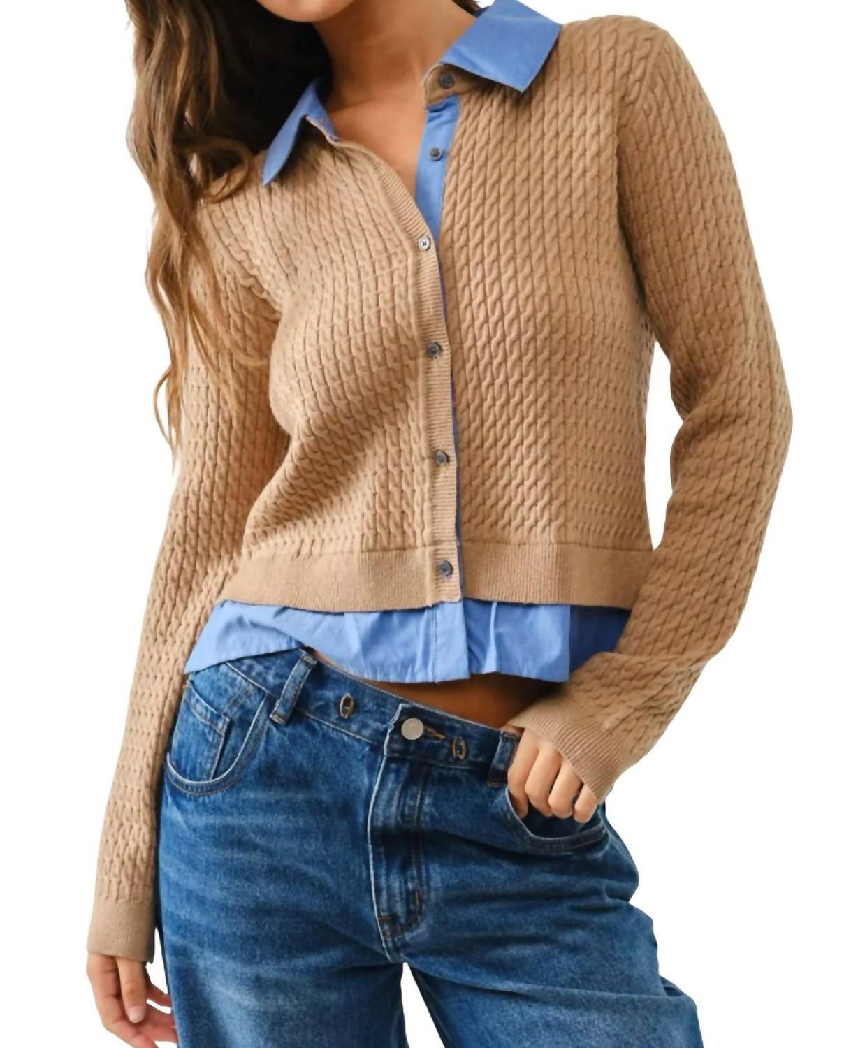 Aaron & Amber - Cable Mixed Media Cardigan