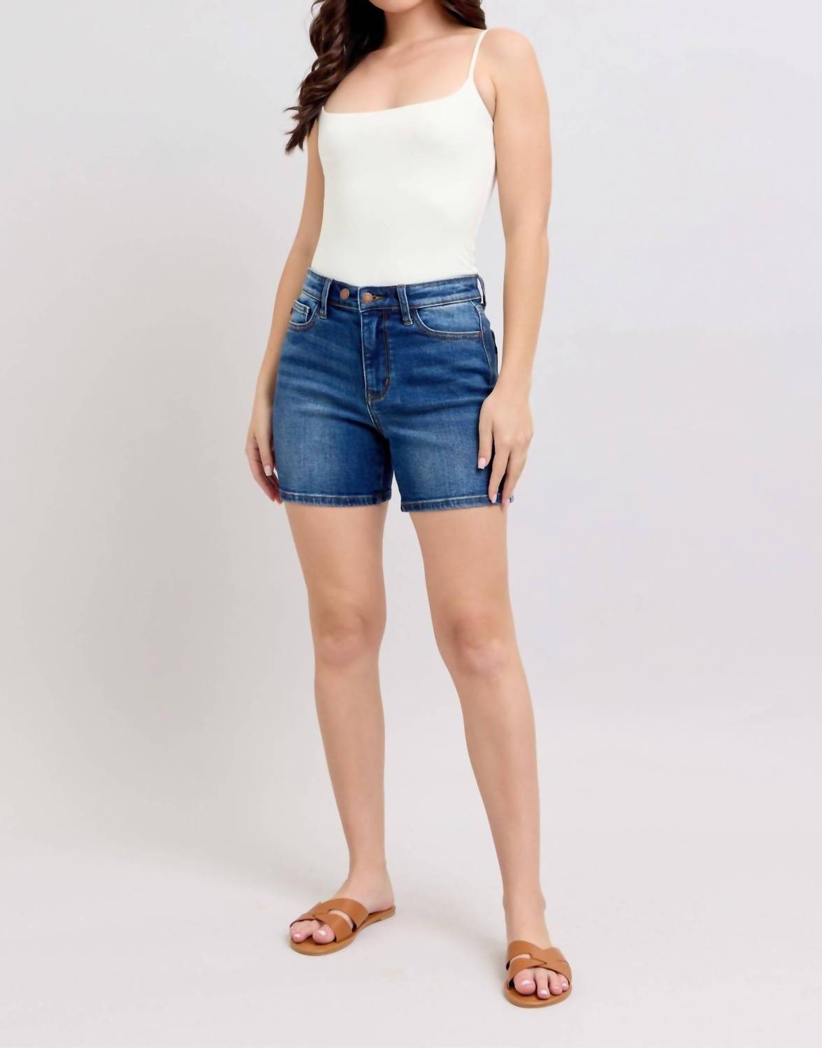 Judy Blue - High Rise Two Button Mid Length Dad Denim Short