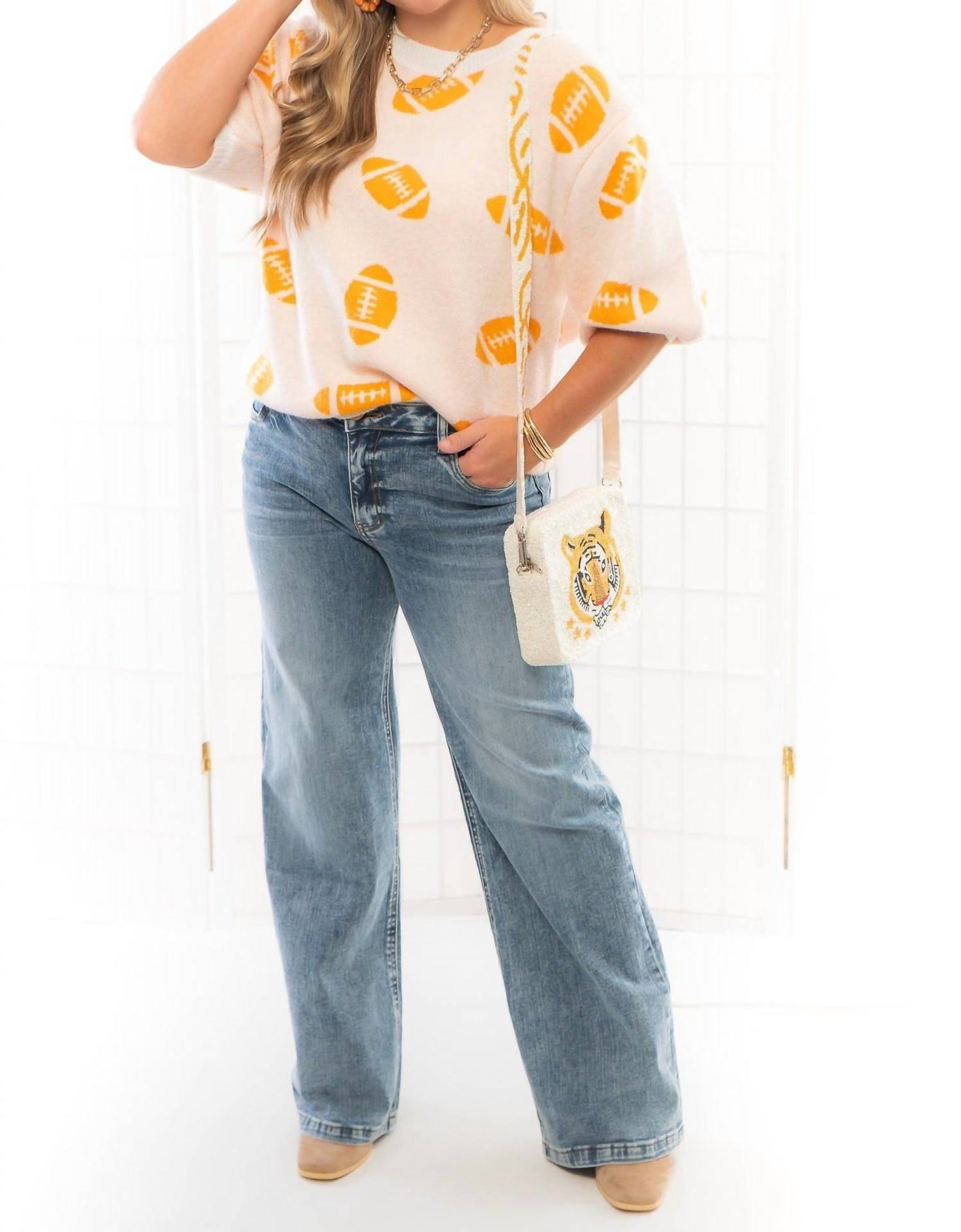 Bibi - Football Pattern Short Sleeve Sweater