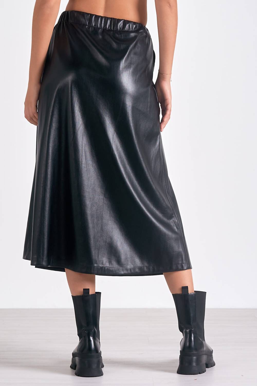 Elan - Faux Leather Drawstring Skirt