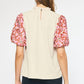 Entro - Embroidered Puff Sleeve Top