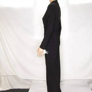 Betsy & Adam - Women's Stretch Ruched High Neck Long Gown